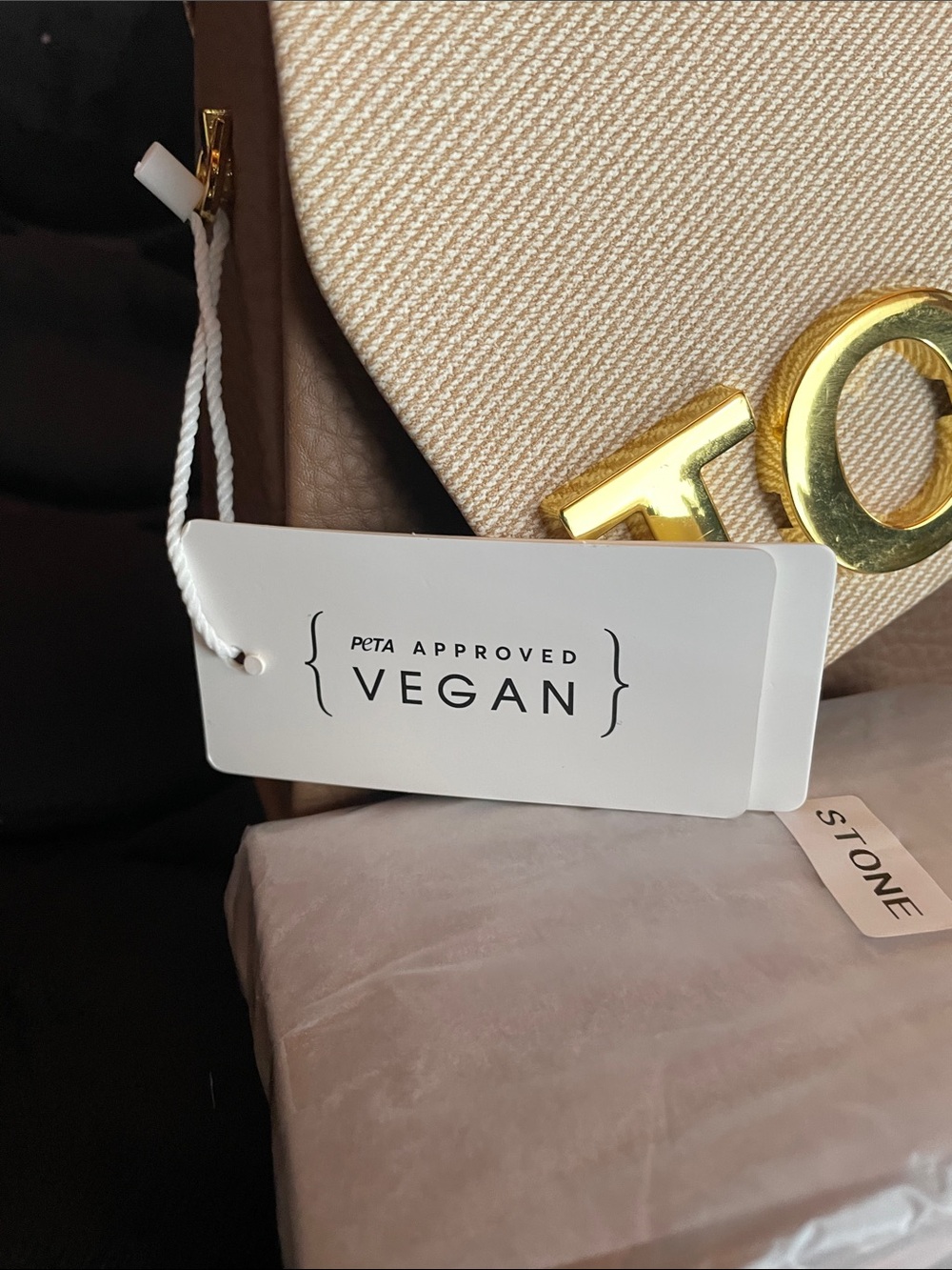 Tous Stone and Taupe Satchel with Gold Logo - Picture 2 of 4